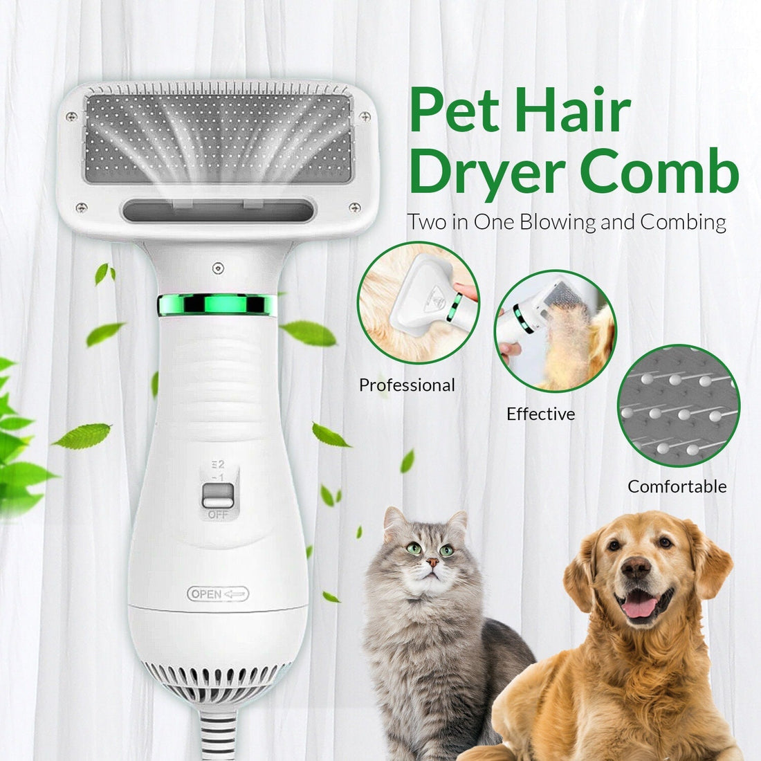 2-In-1 Pet Hair Dryer and Grooming Brush - Sing3D
